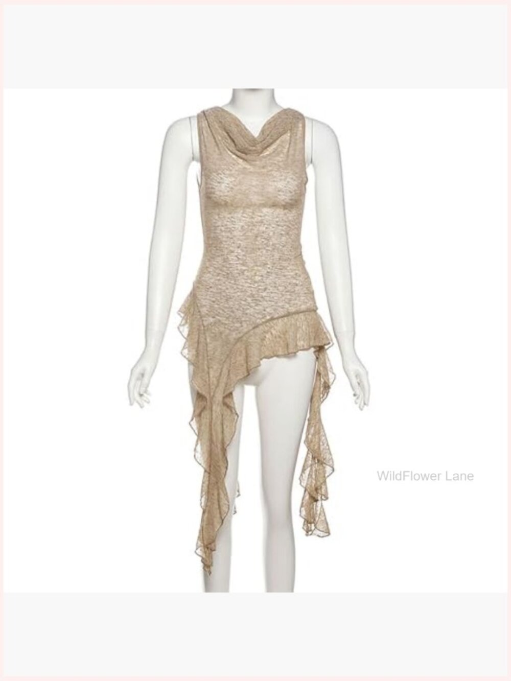 Sleeveless V-Neck Tank Top Asymmetrical Ruffle Hem Summer Blouse - Picture 4 of 6